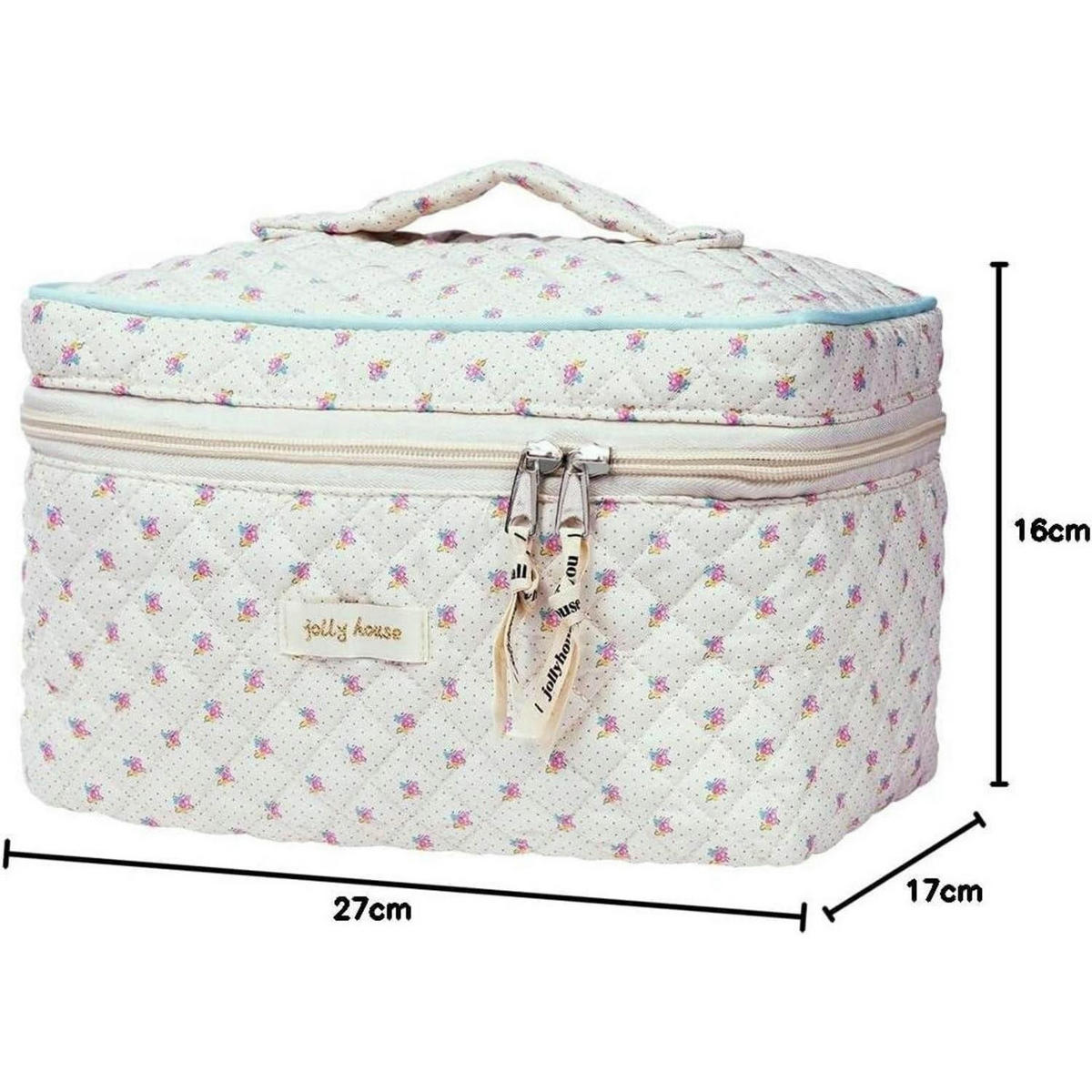 KULTURTASCHE Damen Beige Blumenmuster Baumwolle Flip-Cover - Multicolor, Textil (16/16/27cm)