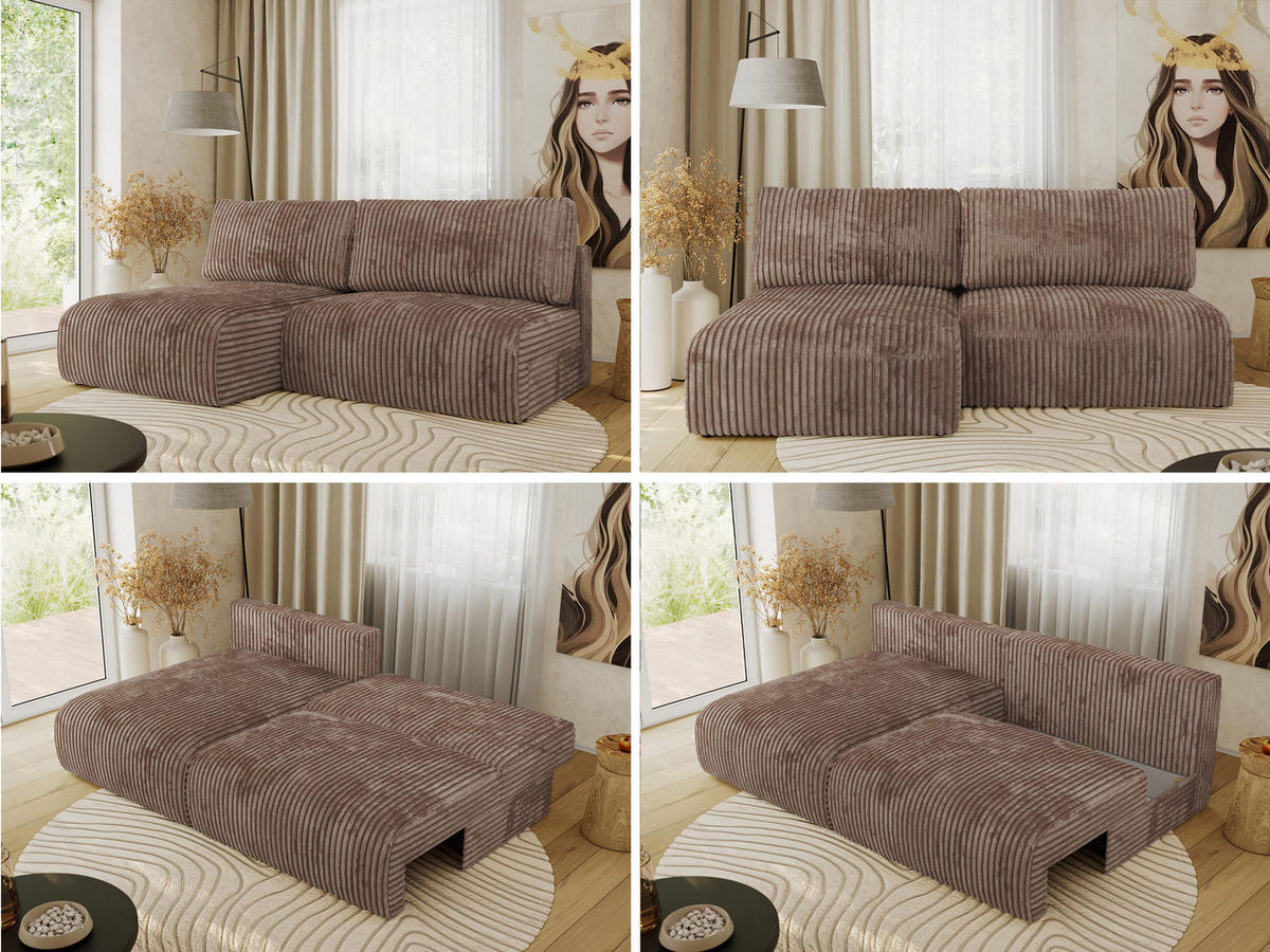ECKSCHLAFSOFA VIVO L Braun Cord - links - Schwarz/Braun, Kunststoff/Textil (223/150cm) - MKS