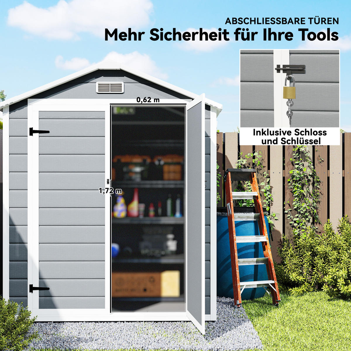 GERÄTEHAUS mit Pultdach 183 x 134 cm Gartenhaus mit Fenster für Garten Grau - Grau, Metall (134/210/183cm) - Outsunny
