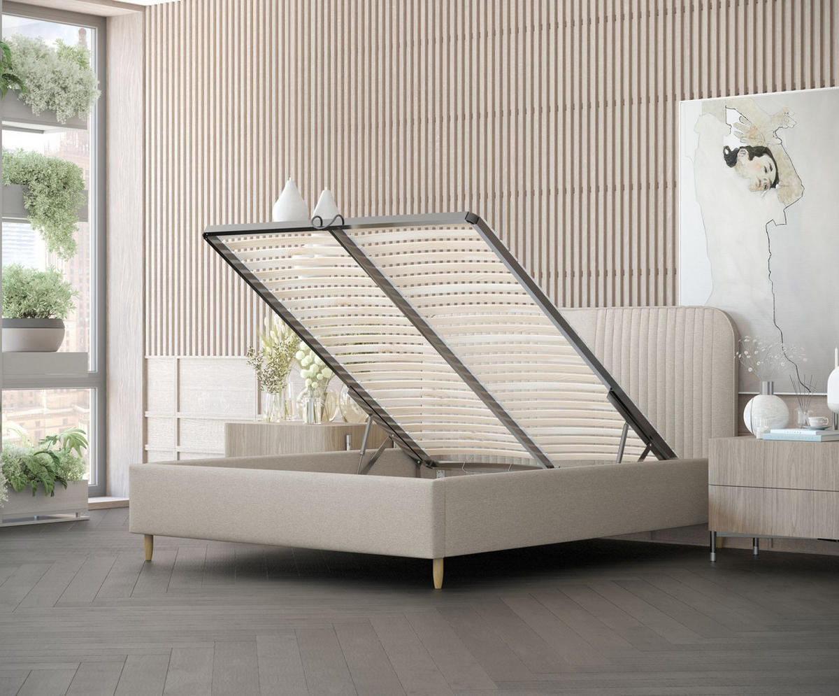 POLSTERBETT Livy Beige 120/200 cm im Webstoff - Beige/Naturfarben, Holz/Holzwerkstoff (120/200cm) - Maison de Reve