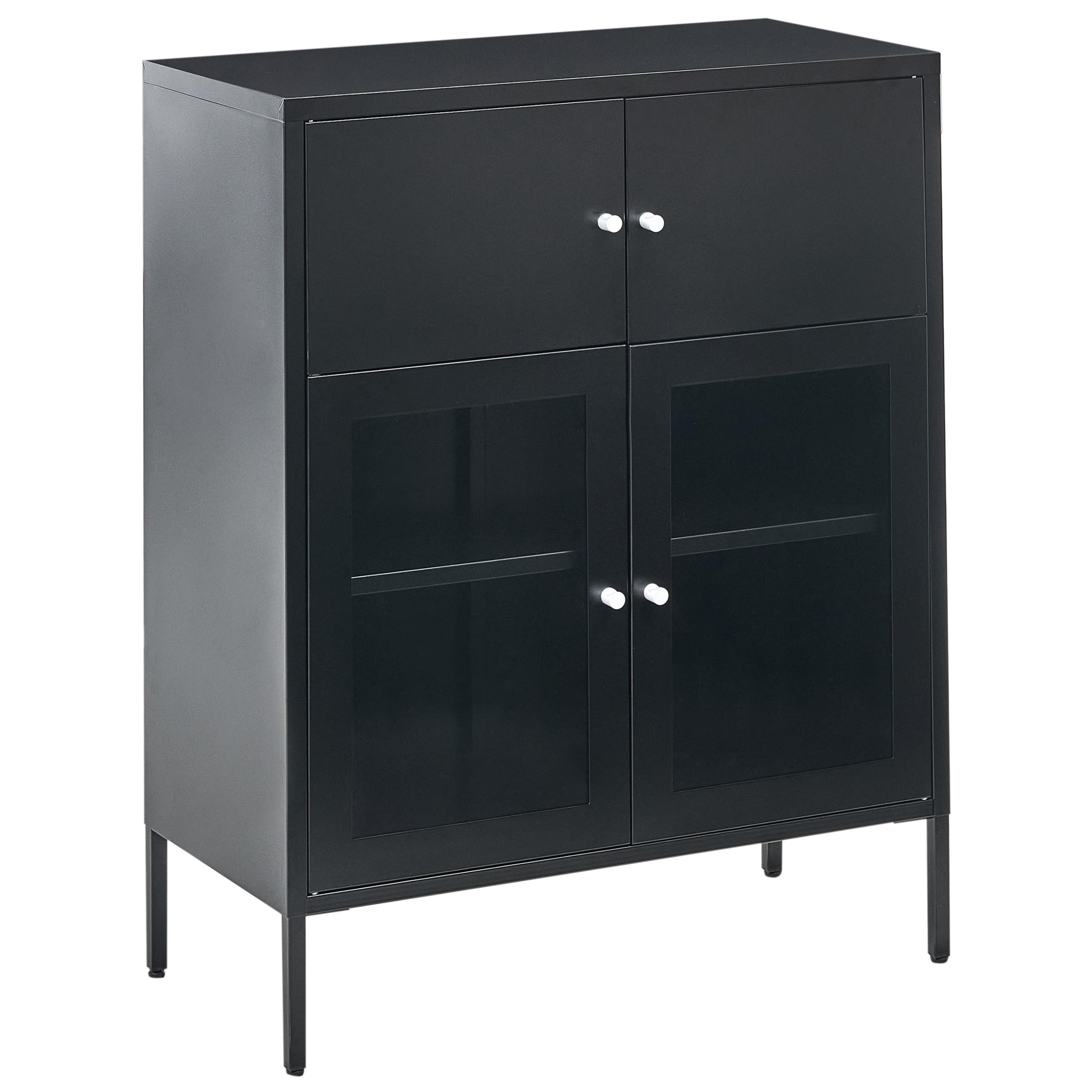 SIDEBOARD mit Glastüren Metall 80 cm Schwarz Esholt - Schwarz, Metall (80/102/40cm) - Beliani