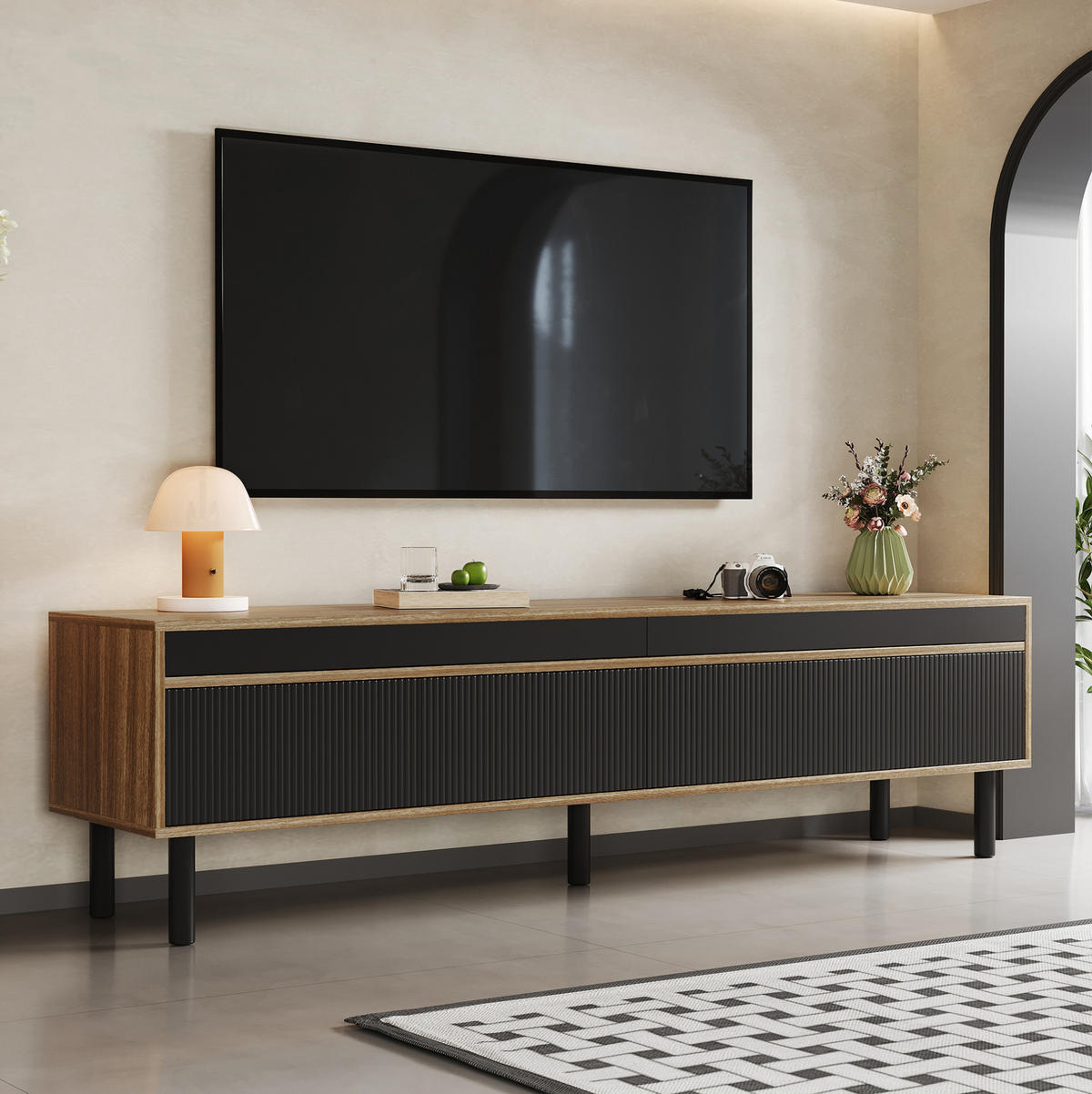 TV-SCHRANK mit 4 Türen 170 x 38 x 47,7 cm Schwarz/Natur - Schwarz, Holzwerkstoff (38/47/170cm) - Beauniv