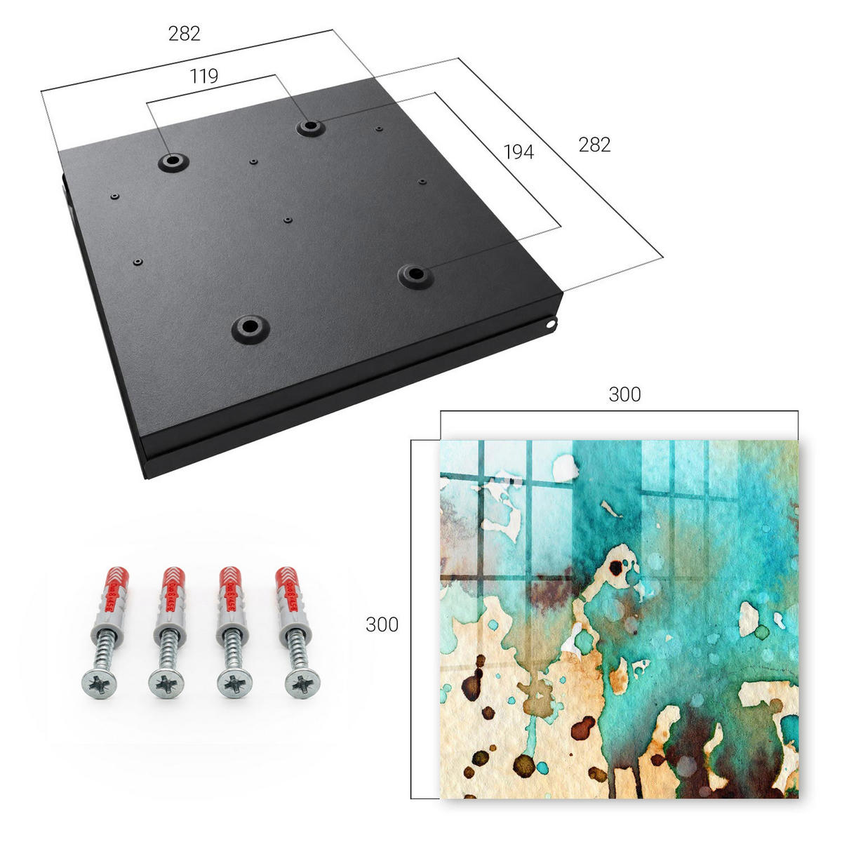 SCHLÜSSELBOX Schwarz 30x30 cm- Türöffnung nach rechts - Türkis-Abstraktion - Türkis, Metall (30/30/5cm) - TULUP