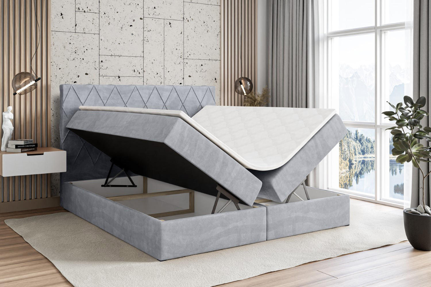 Thumbnail - Altdecor Boxbett, Hellgrau, Holzwerkstoff, Höhe ca. 20 cm, 180x200 cm, Schlafzimmer, Betten, Boxspringbetten
