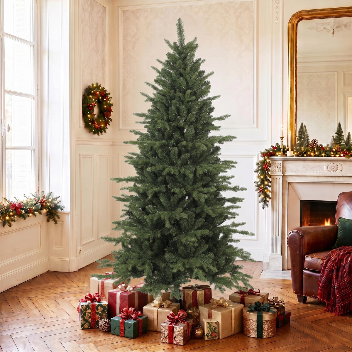 KÜNSTLICHER-WEIHNACHTSBAUM PE PVC Grün - Grün, Kunststoff (180cm) - HOMCOM