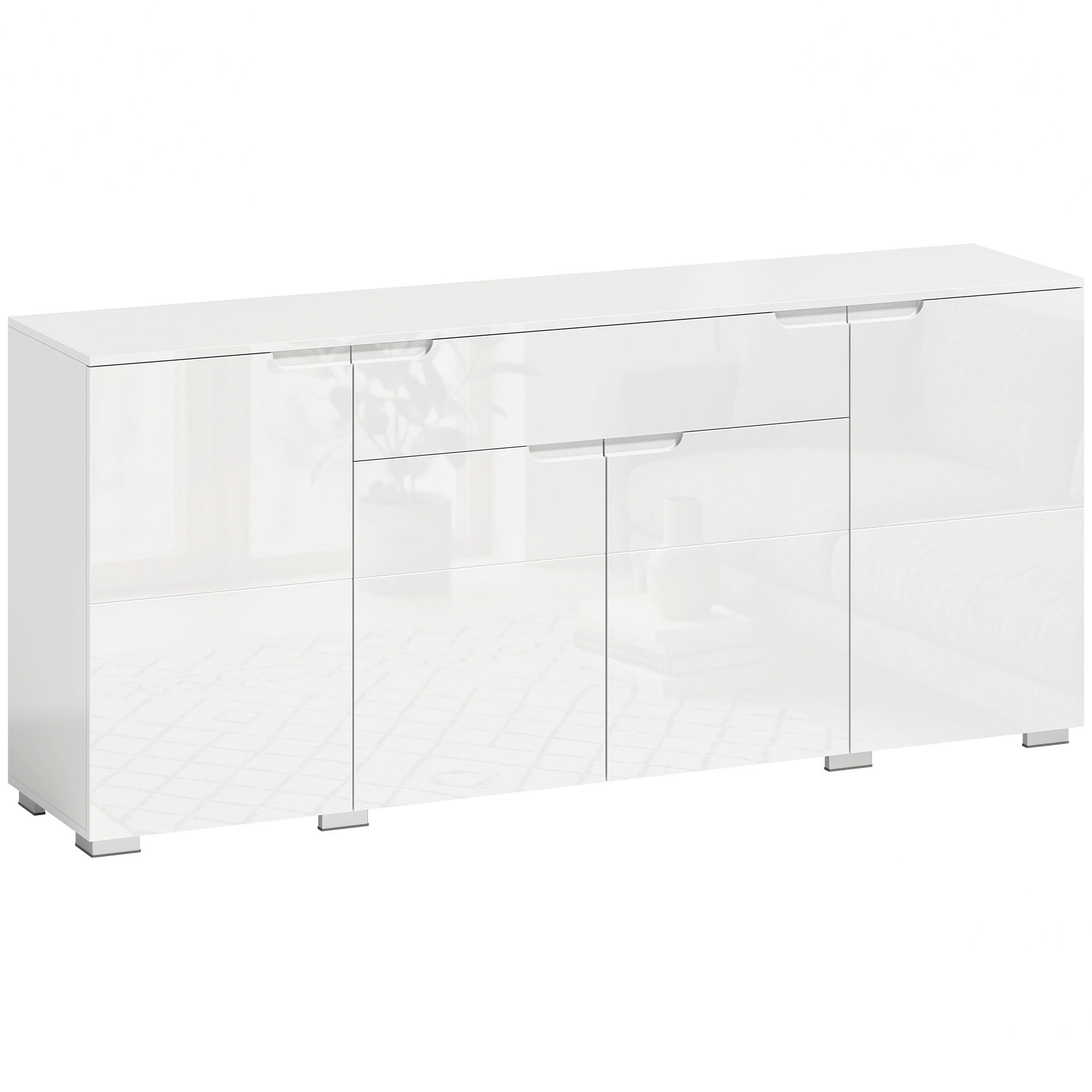KOMODA MDF bílá lesklá - vysoce lesklá bílá, kompozitní dřevo (40/80/180cm) - HOMCOM