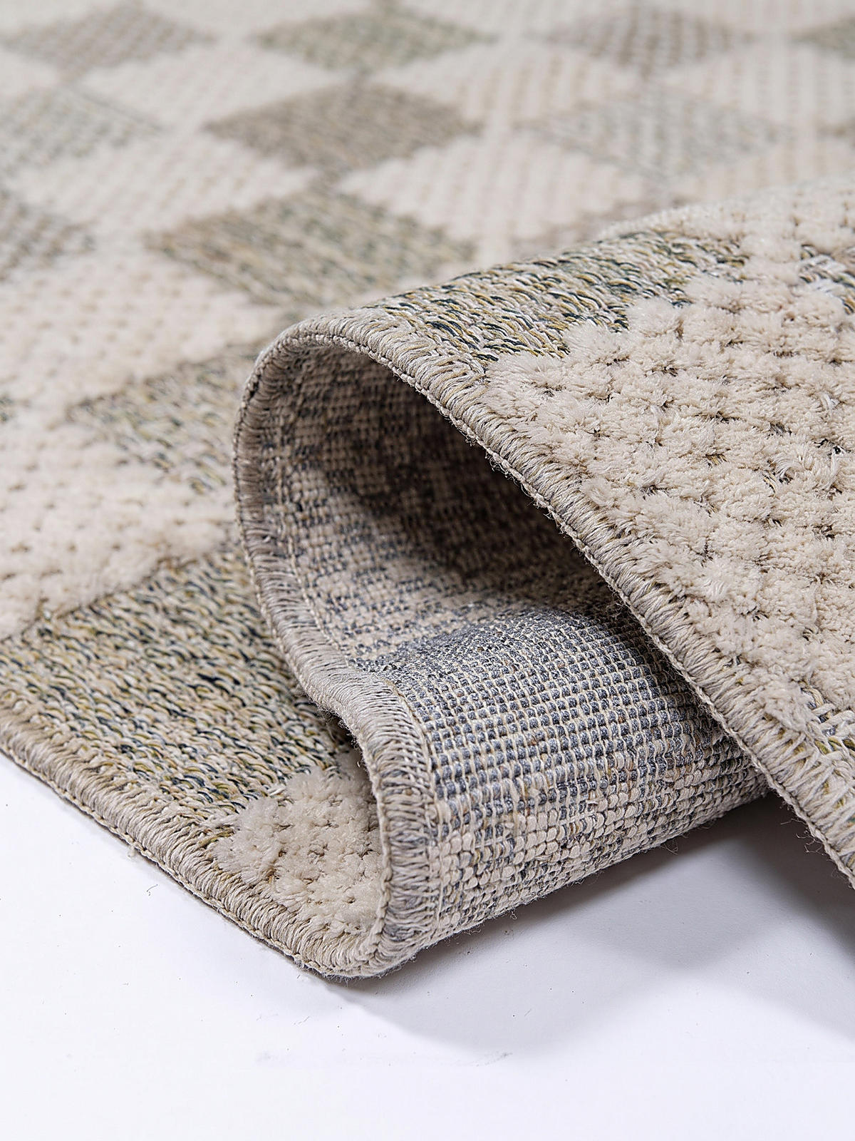 BAUMWOLLTEPPICH waschbar AFTON, Schachbrettmuster, Natur-Grün, 116 x 170 cm - Beige/Grün, Textil (116/170cm) - KADIMA DESIGN
