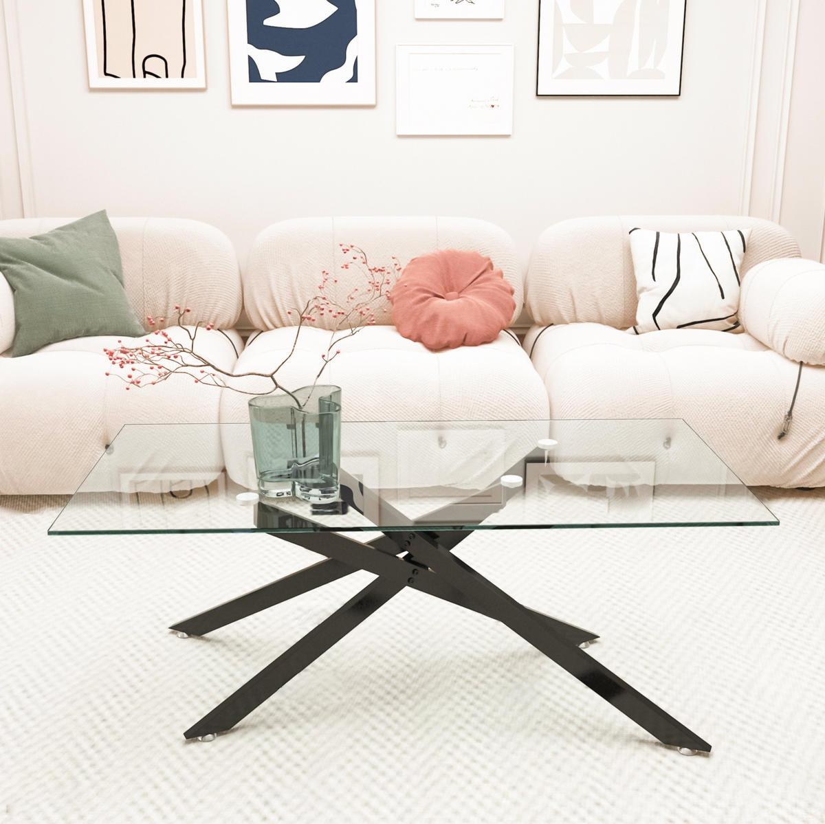 COUCHTISCH 120/60/46 cm aus Glas und Metall in Schwarz - Schwarz, Glas (60/120/46cm) - BEAOK
