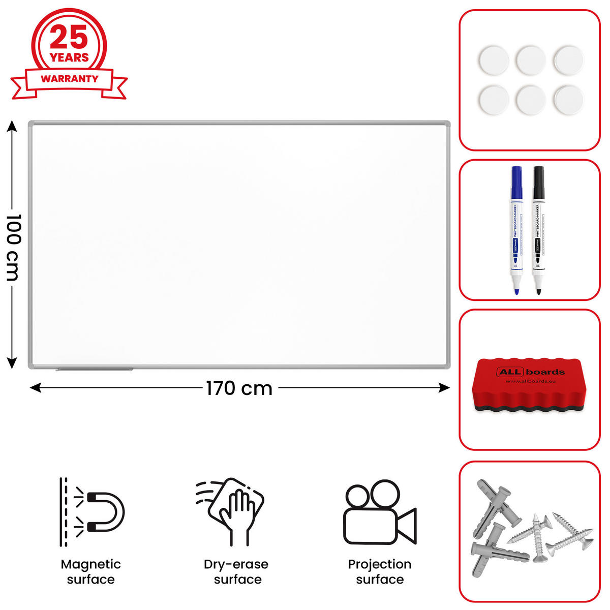 MAGNETISCHE Schreibtafel emailliert P3 - 170x100cm - Braun, Metall (170/100/1.6cm) - ALLboards