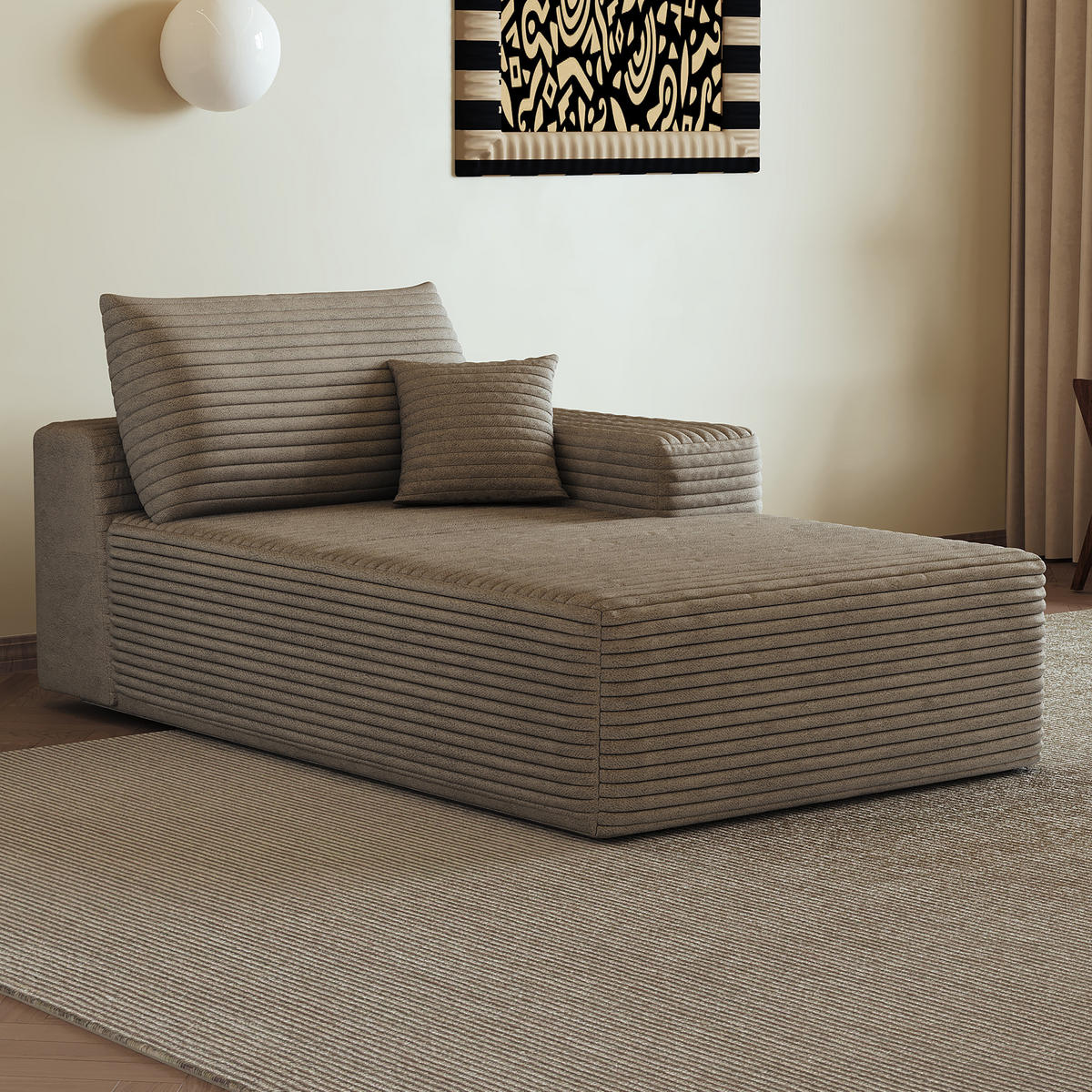 RÉCAMIERE DE-34721 rechte Chaiselongue Kamel - Sandfarben, Textil (95/83/175cm) - ComfortXL