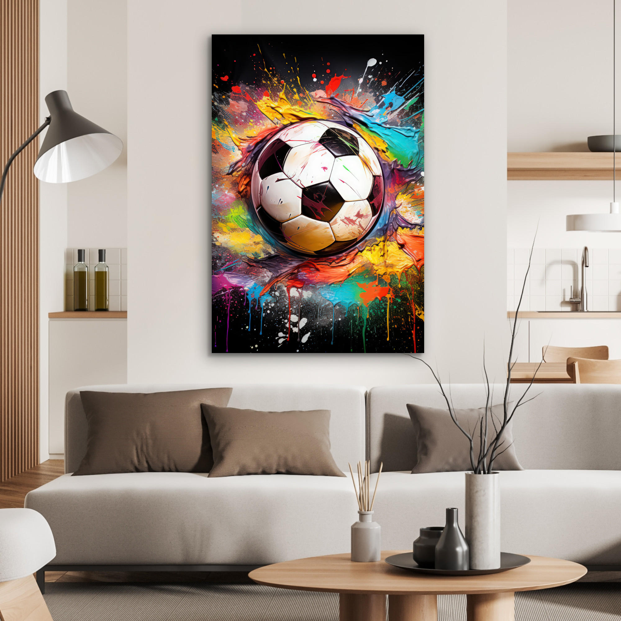 METALLBILD Fußball - Farbe - Farben - Schwarz - Weiß 60x90 cm - Weiß, Metall (60/90cm) - MuchoWow