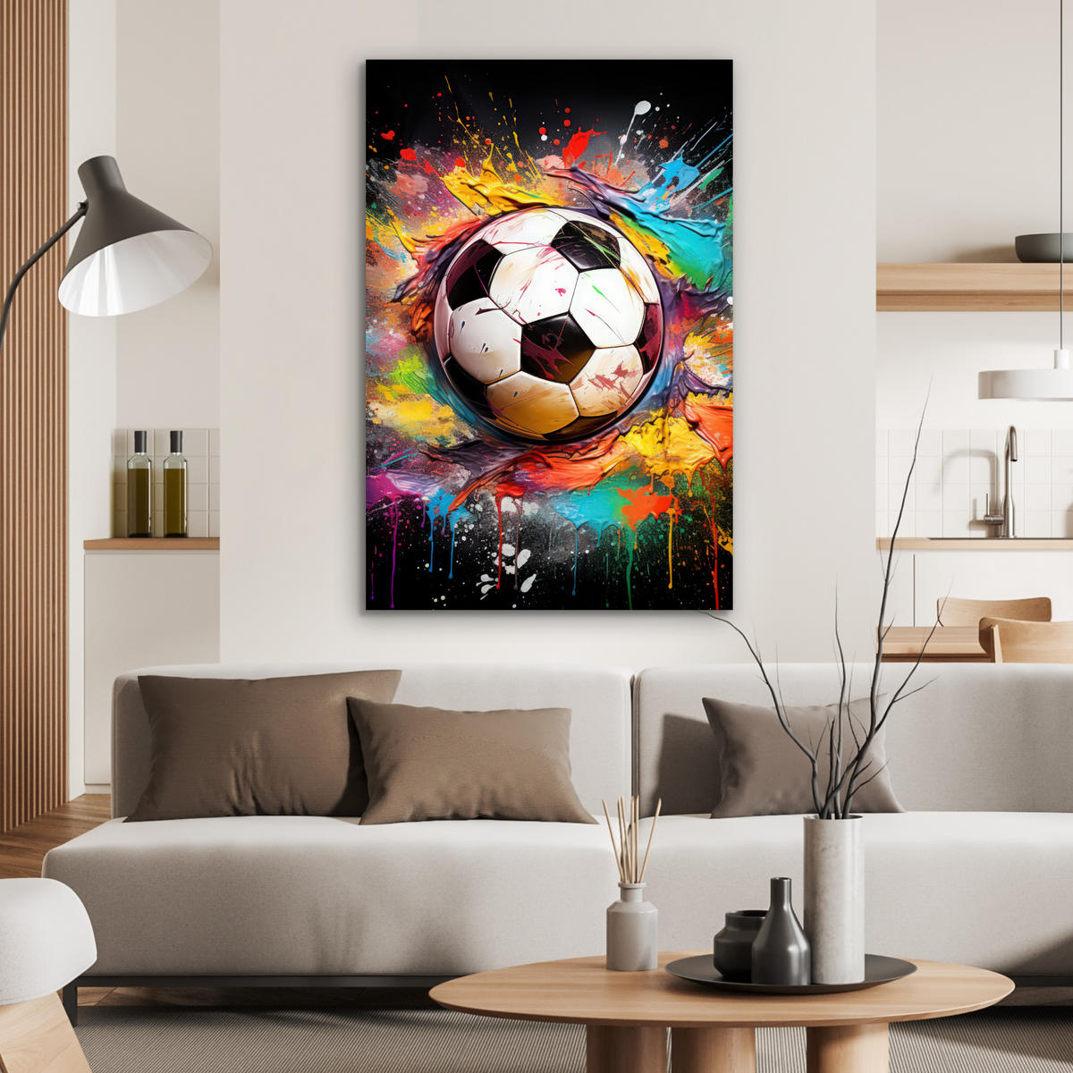 METALLBILD Fußball - Farbe - Farben - Schwarz - Weiß 60x90 cm - Weiß, Metall (60/90cm) - MuchoWow