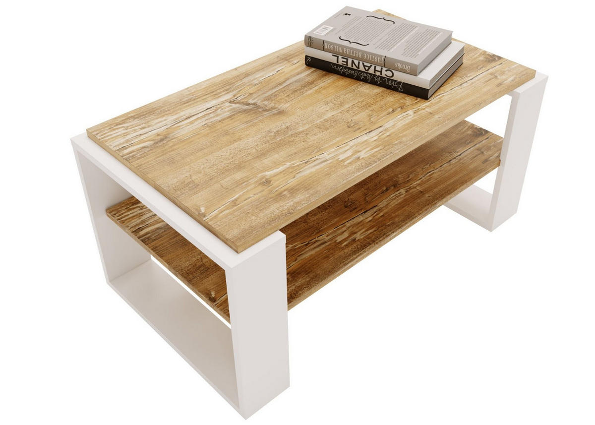 COUCHTISCH Holzwerkstoff rechteckig stabil Kiefer Milford 42/54/96cm - Kiefer Milford/Weiß, Holzwerkstoff (53.8/96/42cm) - CraftPAK