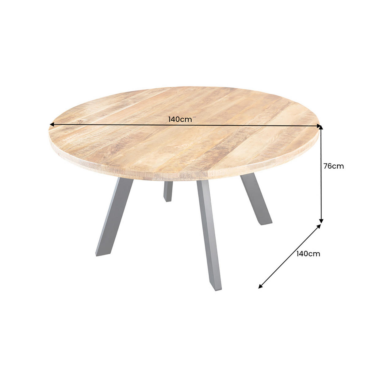 ESSTISCH IRON CRAFT Mango Natur 140 cm - Schwarz/Naturfarben, Holz/Metall (140/140/76cm) - riess-ambiente