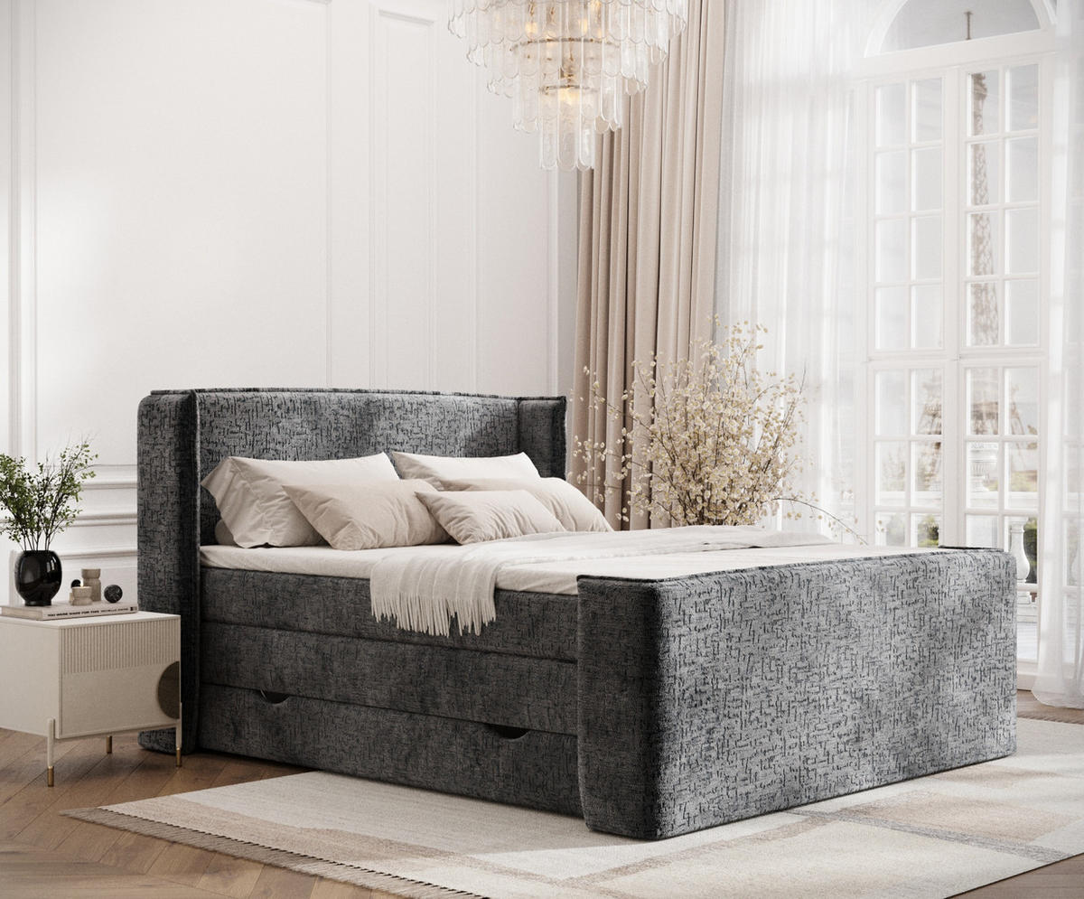 BOXSPRINGBETT Freeland Anthrazit 180/200 cm mit Matratze und Topper - Anthrazit/Schwarz, Holz/Holzwerkstoff (180/200cm) - Maison de Reve