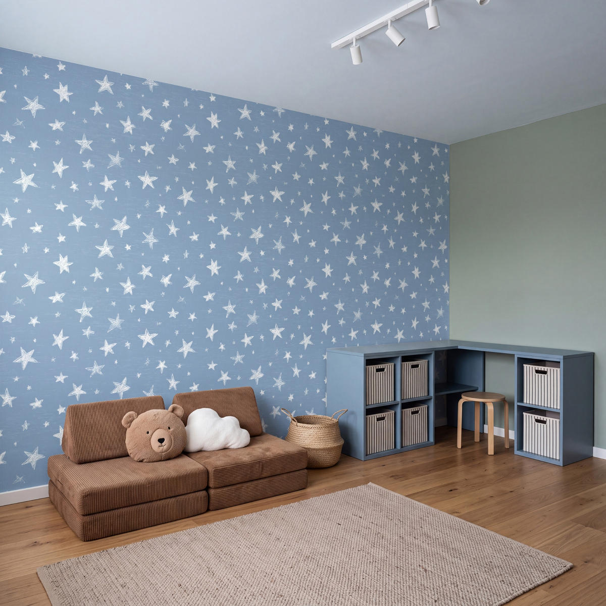 KINDERTAPETE - Sterne - Muster - Blau - 450x260 cm - Hellblau, Papier (450/260cm) - OnlyWow