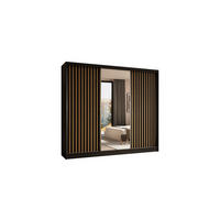 KLEIDERSCHRANK mit Spiegel-Schiebetüren und Aluminium-Leisten, LED-Beleuchtung -LAMELO- 240 cm Schwarz+Schwarz+Artisan - Schwarz/Eiche Artisan, Holzwerkstoff (240/216/61cm) - ALTDECOR