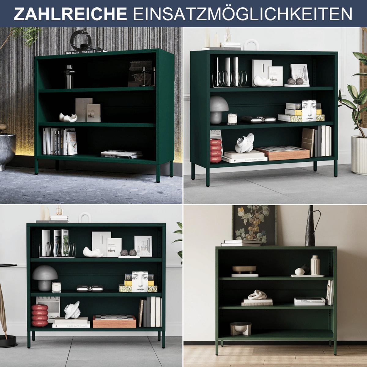 KOMMODE Metall offen WORF 4 Ebenen 90x100x35cm Dunkelgrün - Dunkelgrün, Metall (100/90/35cm) - DELUKE