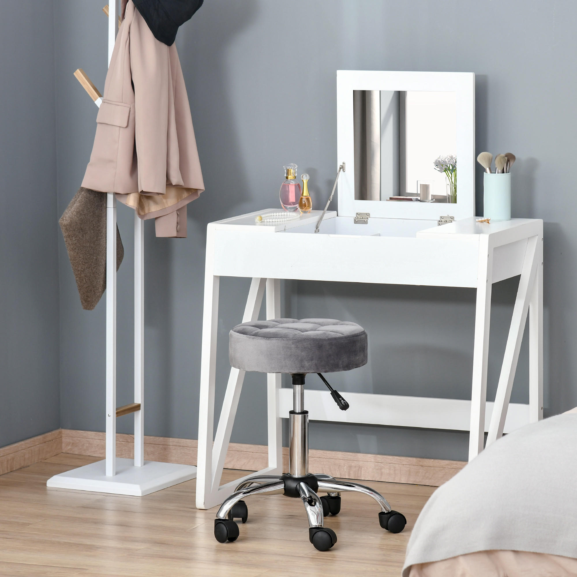 SALONSTUHL mit Rädern, Hellgrau - Hellgrau, Kunststoff (35/61/35cm) - HOMCOM
