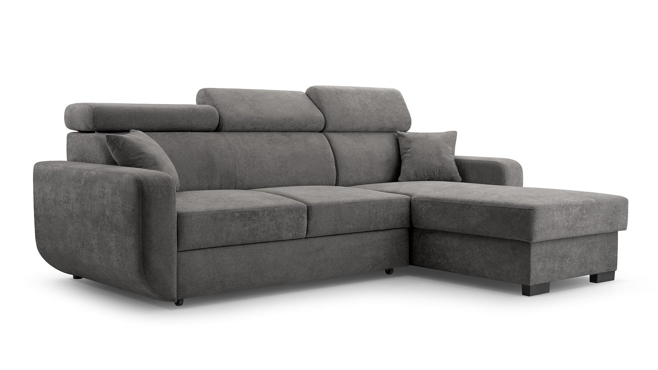 ECKSOFA CASTELLO Grau Plüsch-Stoff mit Schlaffunktion - Grau, Holz (236/165cm) - MASSENO