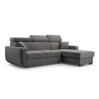 ECKSOFA CASTELLO Grau Plüsch-Stoff mit Schlaffunktion - Grau, Holz (236/165cm) - MASSENO