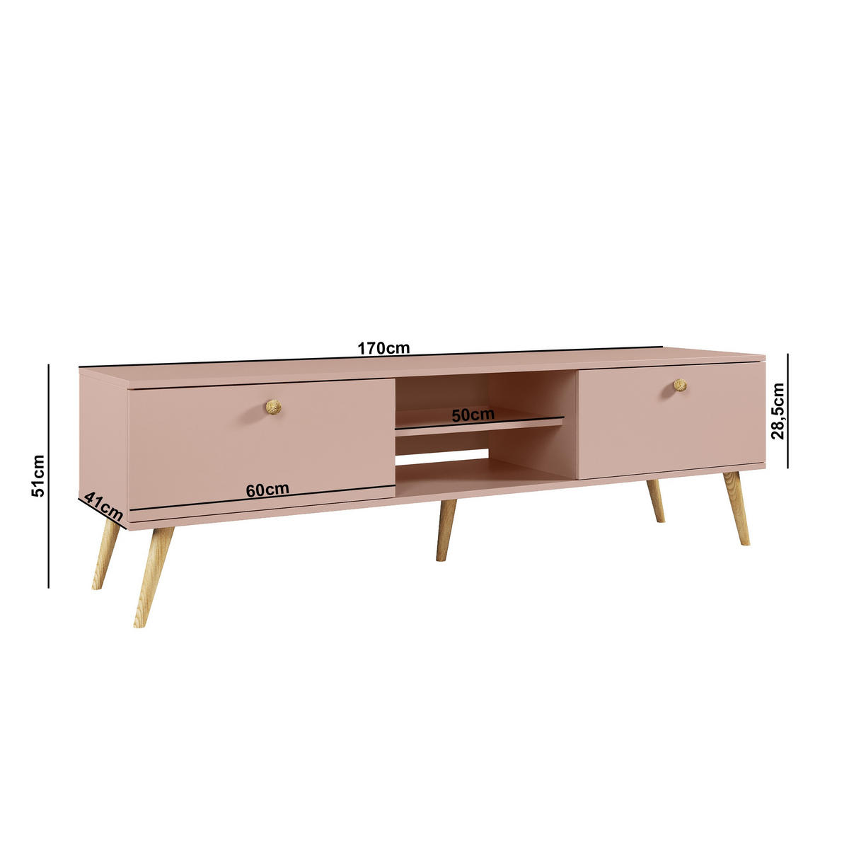 TV-SCHRANK Ikon Rosa, TV-Tisch mit Schubladen - Rosa, Holzwerkstoff (170/50/41cm) - Bettso