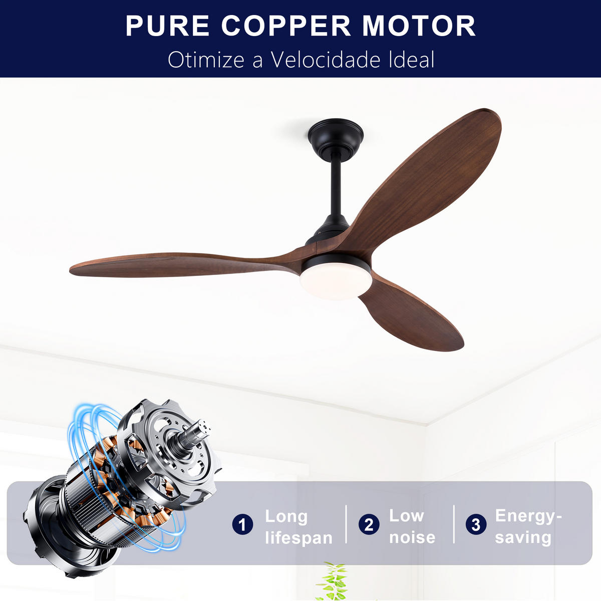 DECKENVENTILATOR DE-16254 52 Zoll mit CCT LED & Holzflügel Schwarz - Walnussfarben, Holz/Metall (132/132/37cm) - ComfortXL