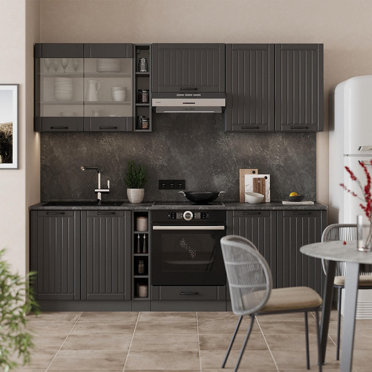 KUCHYNKA Fame-Line Tmavo-sivá 235 cm , AP Marble - antracitová/tmavosivá, kompozitné drevo (235/206.8/60cm) - Vicco