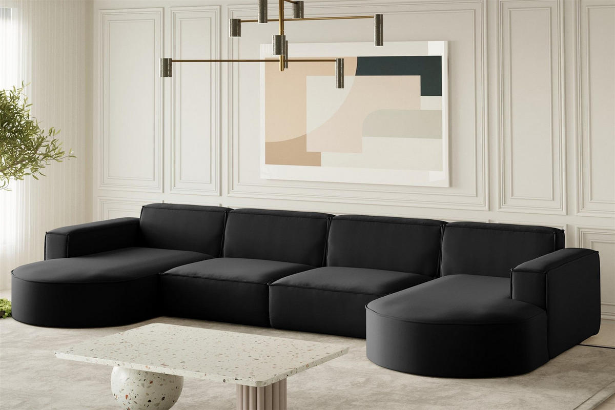 WOHNLANDSCHAFT Palma Xl In Opera - Schwarz, Holzwerkstoff/Textil (382/78/165cm) - Fun Möbel