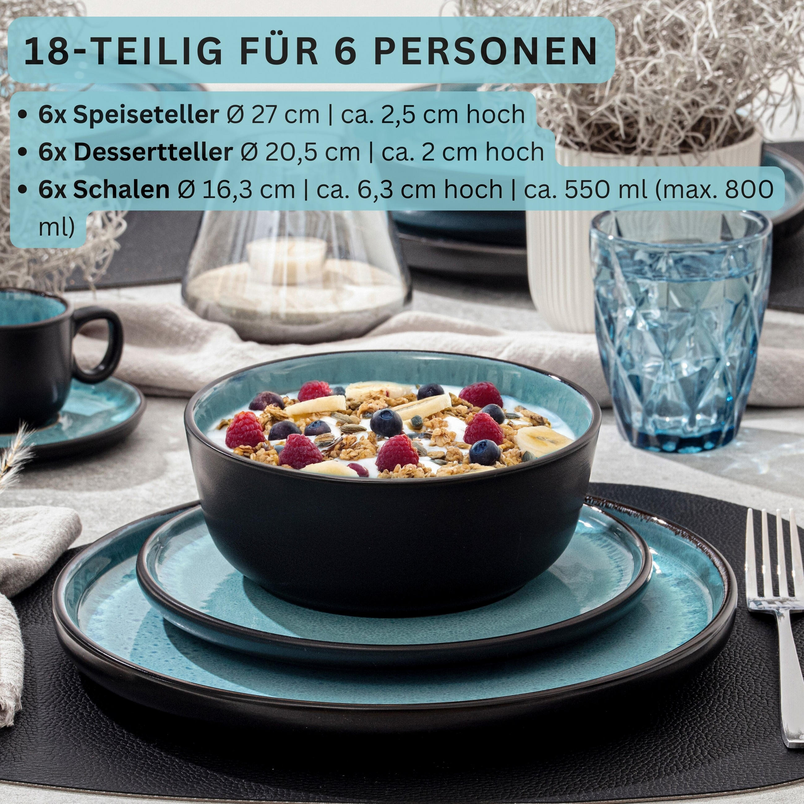 TAFELSERVICE GRANADA - 18 teilig aus Steingut - Blau, Stein (27/6.5/27cm) - Sänger