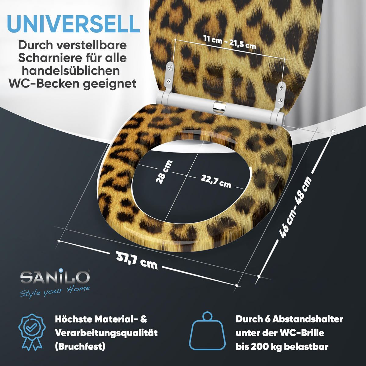 WC-SITZ mit Absenkautomatik & Top Fix Leopardenfell - Braun, Holzwerkstoff (37.7/5.5/48cm) - Sanilo