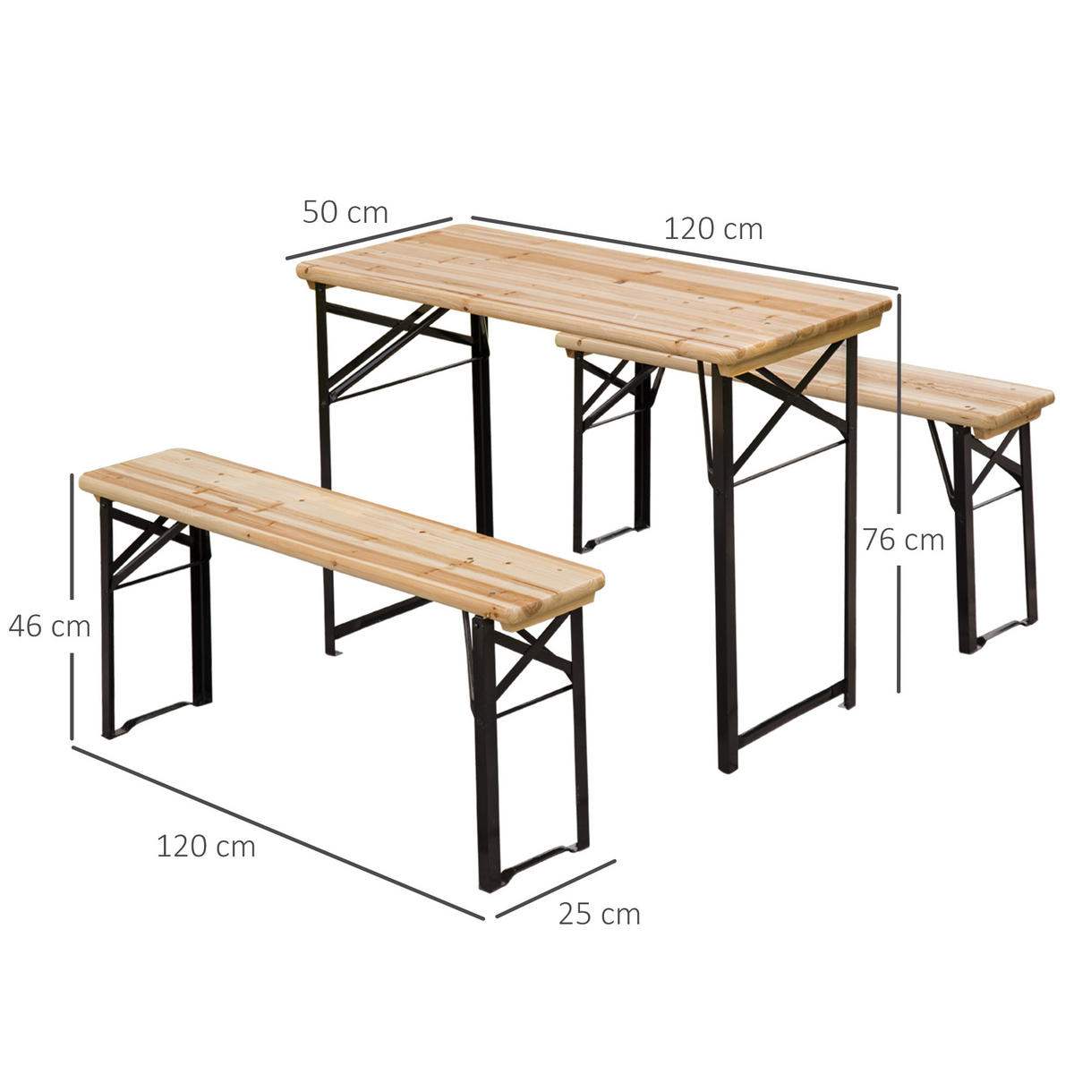 GARTENTISCH-SET DE-14074 klappbar, mit 2 Bänken Schwarz - Naturfarben, Holz - ComfortXL
