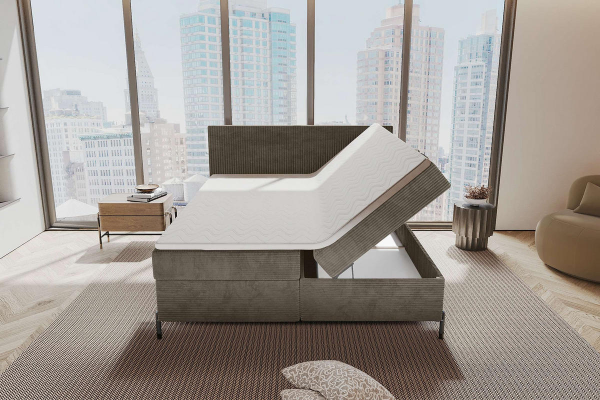 BOXSPRINGBETT VERO Cordstoff Cappuccino 200/200 cm - Schwarz/Cappuccino, Holzwerkstoff/Textil (200/200cm) - 99rooms