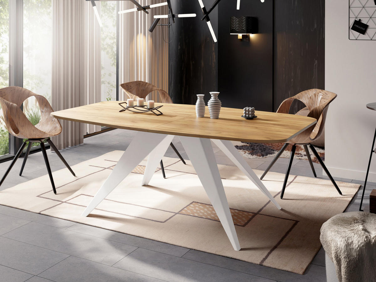 ESSTISCH Fatina rechteckig ausziehbar, Craft Eiche 160-198/90/76 cm - Eiche Wotan/Weiß, Holzwerkstoff/Metall (160/80/76cm) - WFL GROUP