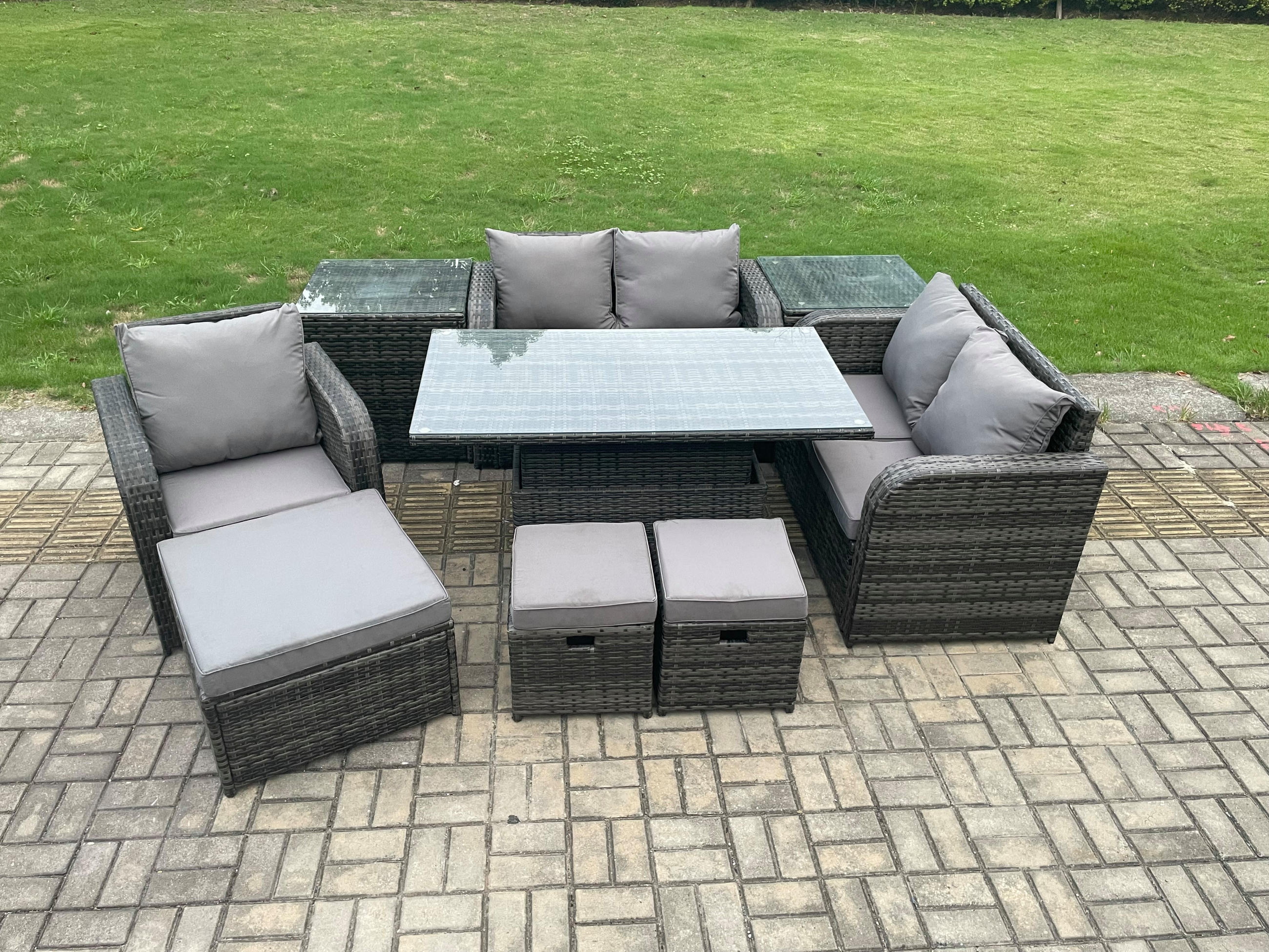 GARTENMÖBELSET Polyrattan 6-Sitzer - Dunkelgrau, Metall - Fimous