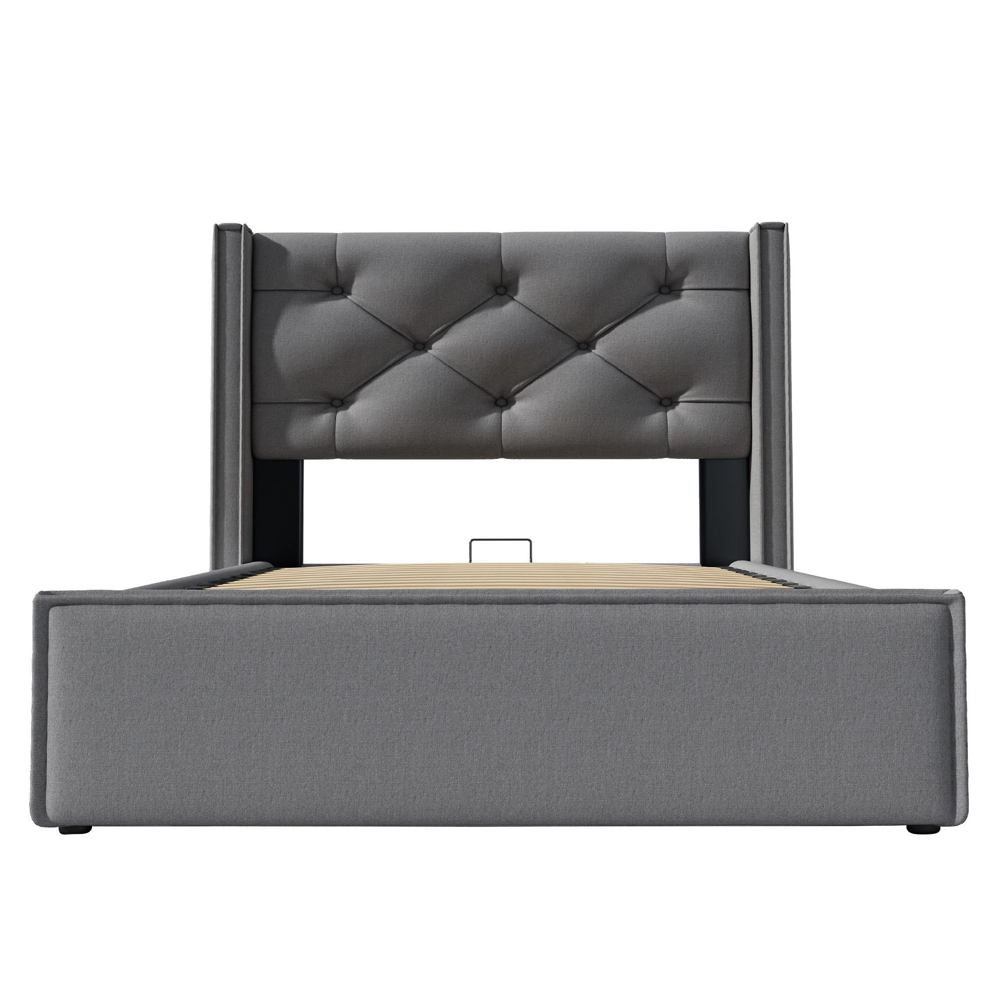 POLSTERBETT 90/200 cm Grau aus Baumwolle mit Stauraum und Matratze - Grau, Textil (90/200cm) - OKWISH