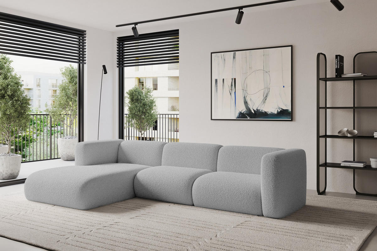 ECKSOFA Ottomane Links MIRA-L2 318x179x89 Hellgrau Bouclé - Silberfarben/Hellgrau, Holzwerkstoff/Kunststoff (318/179cm) - ALTDECOR