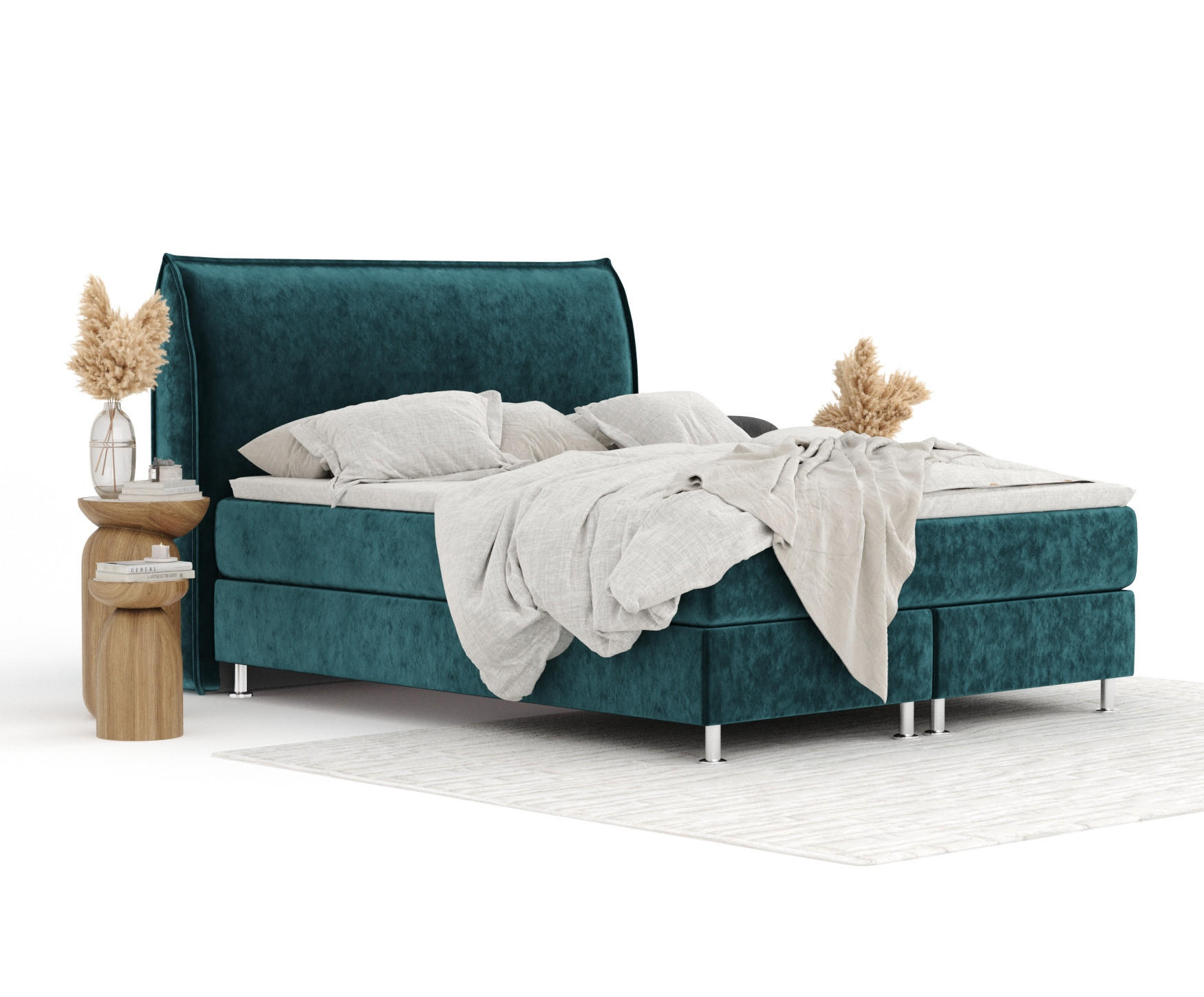 BOXSPRINGBETT Chermin Türkisfarben 140/200 cm mit Latex-Topper - Türkis/Silberfarben, Holz/Holzwerkstoff (140/200cm) - Maison de Reve