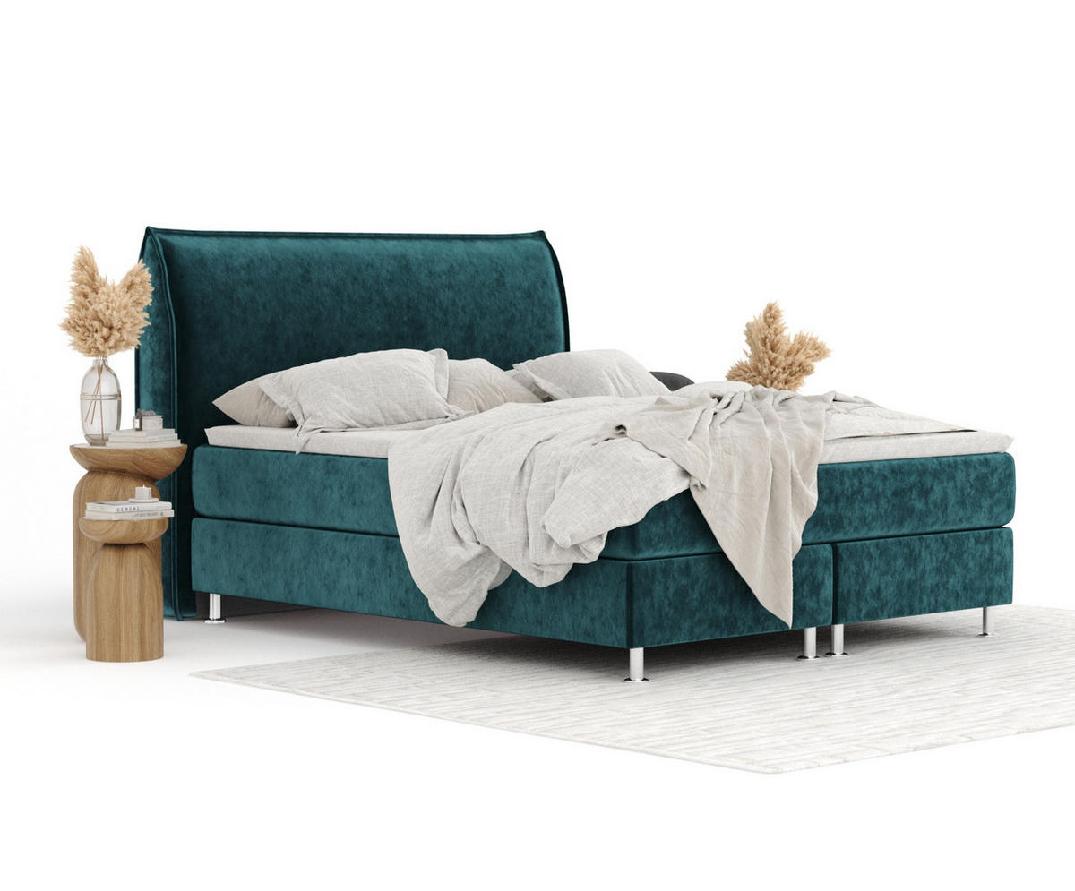 BOXSPRINGBETT Chermin Türkisfarben 160/200 cm mit Latex-Topper - Türkis/Silberfarben, Holz/Holzwerkstoff (160/200cm) - Maison de Reve