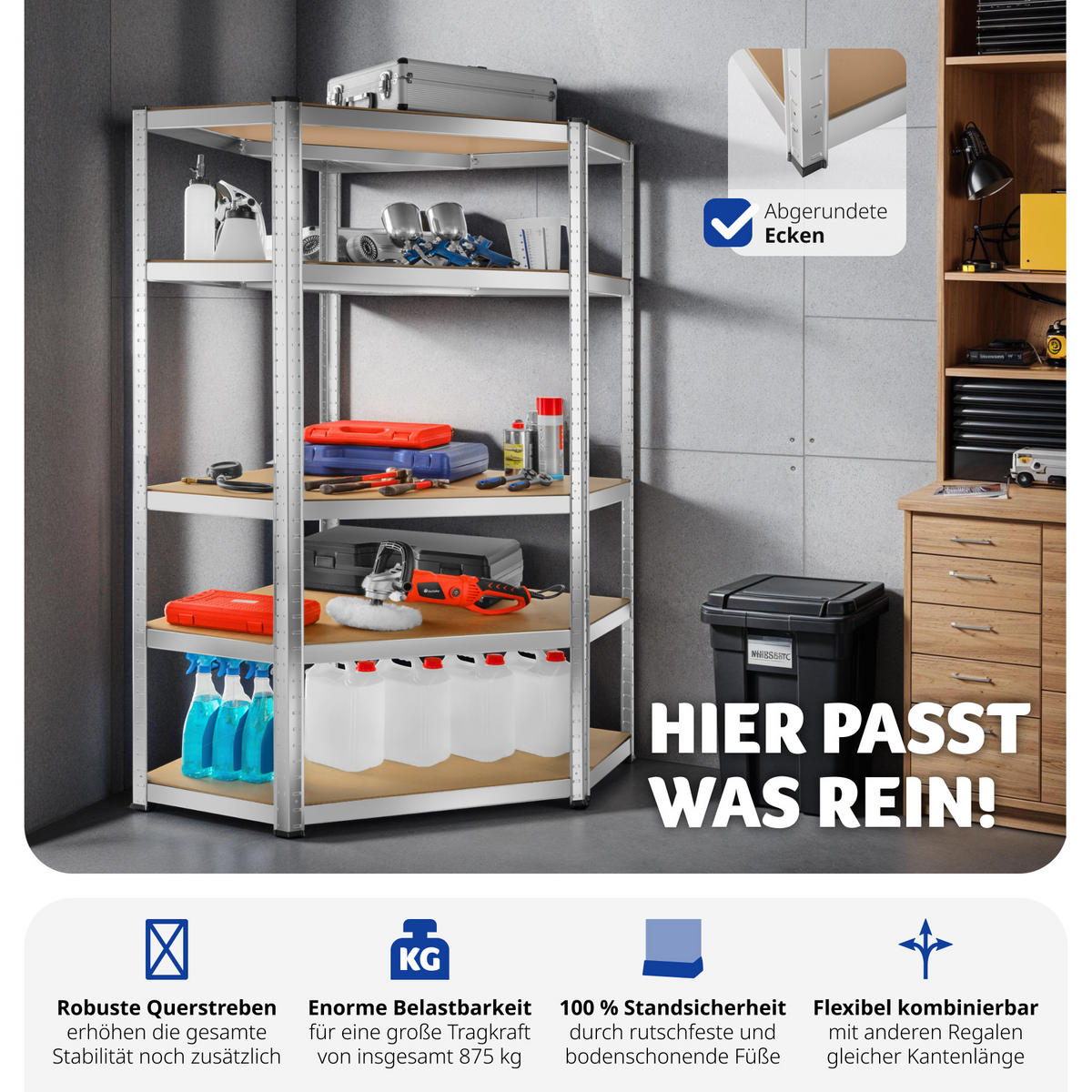 SCHWERLASTREGAL ,schnelle Montage,silber - Silberfarben, Metall (89.5/180/89.5cm) - tectake