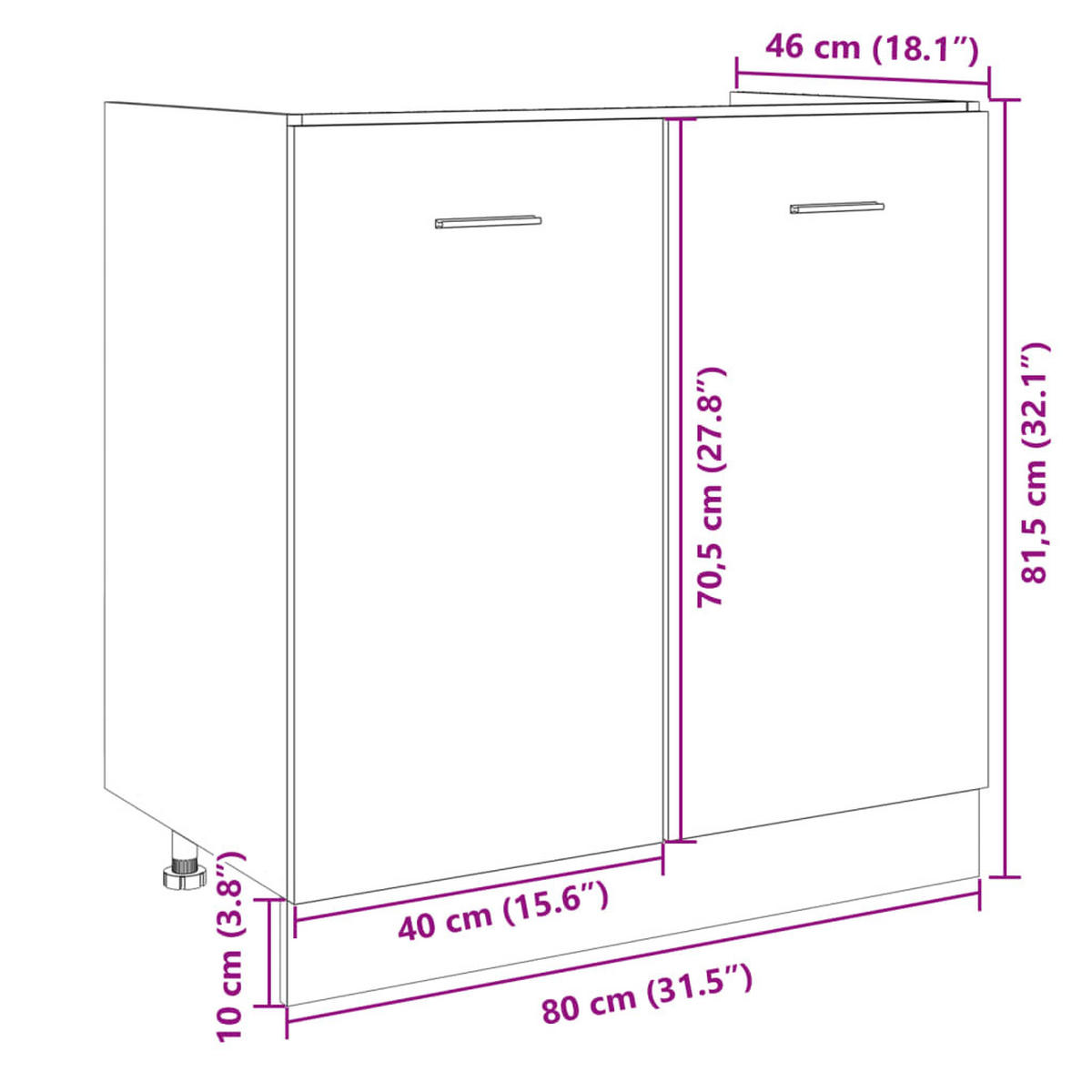 SPÜLENUNTERSCHRANK Lyon mit 2 Türen, 80/46/81,5 cm, aus Holzwerkstoff, in Sonoma-Eiche - Braun, Holz (46/81.5/80cm) - vidaXL