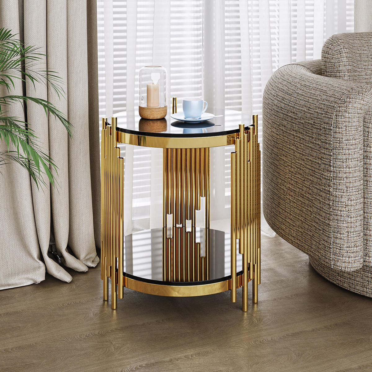 BEISTELLTISCH Schwarz-Gold 45/45/55 cm - Schwarz, Metall (45/45/55cm) - PANGIVO