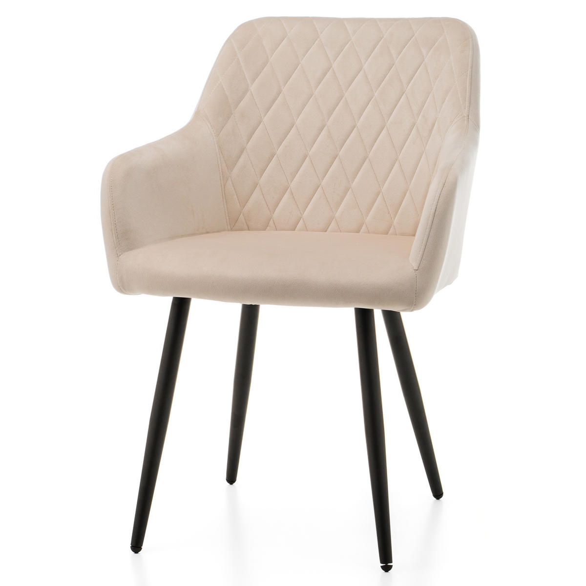 STUHL TODI gepolstert mit Steppung - beige - Samt Velours - Beige/Schwarz, Textil/Metall (56/85/62cm) - NEW HOME