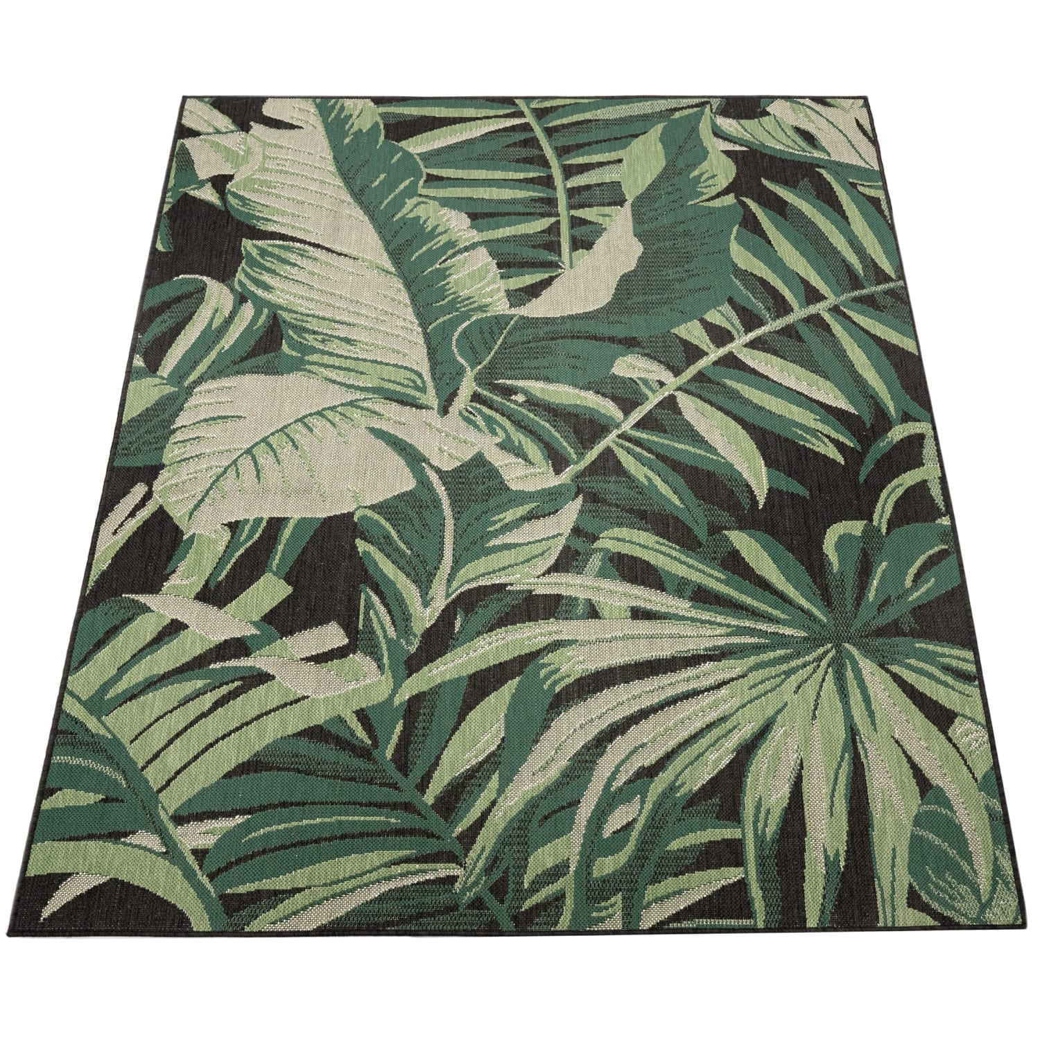 OUTDOOR Teppich Palmen Balkon, Terrasse schmutzabweisend Schwarz Läufer 80x150 - Schwarz, Textil (80/150cm) - KADIMA DESIGN