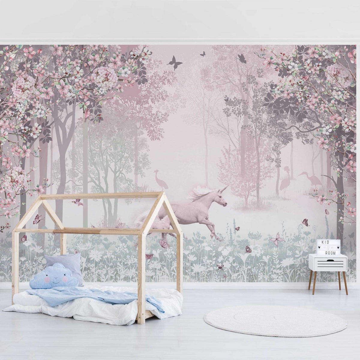 FOTOTAPETE Einhorn auf Blumenwiese in Rosa 336/225 cm - Rosa, Papier (336/225cm) - Bilderwelten