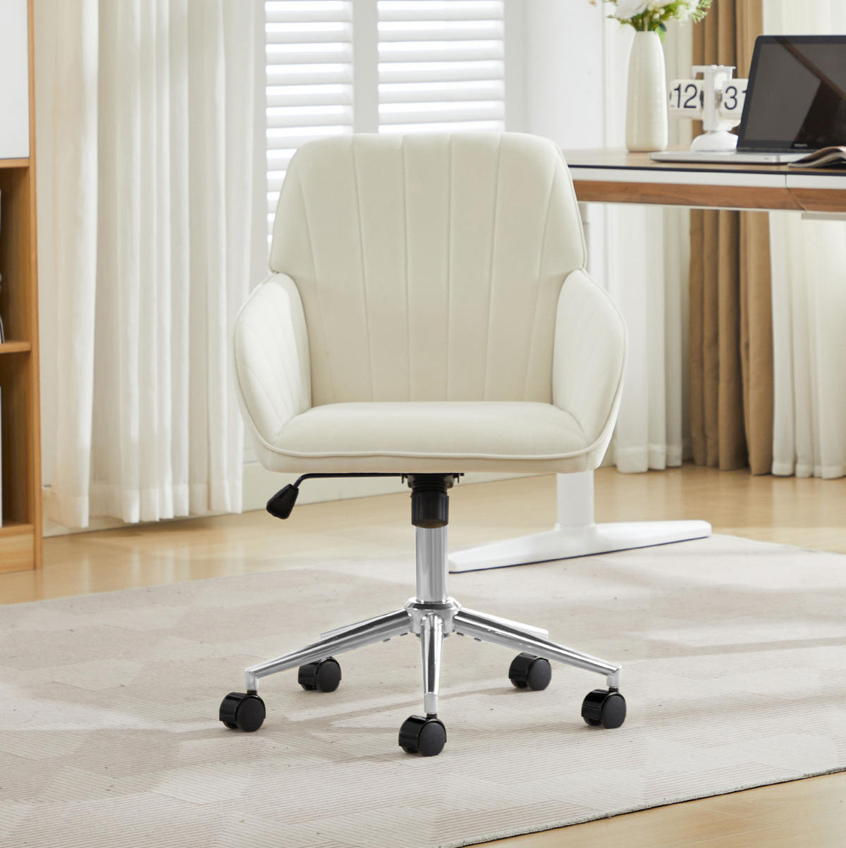 BÜRODREHSTUHL in Weiß 60x60x97 cm mit höhenverstellbarem Sitz und Samtbezug - Weiß, Textil (60/97/60cm) - IVMEU