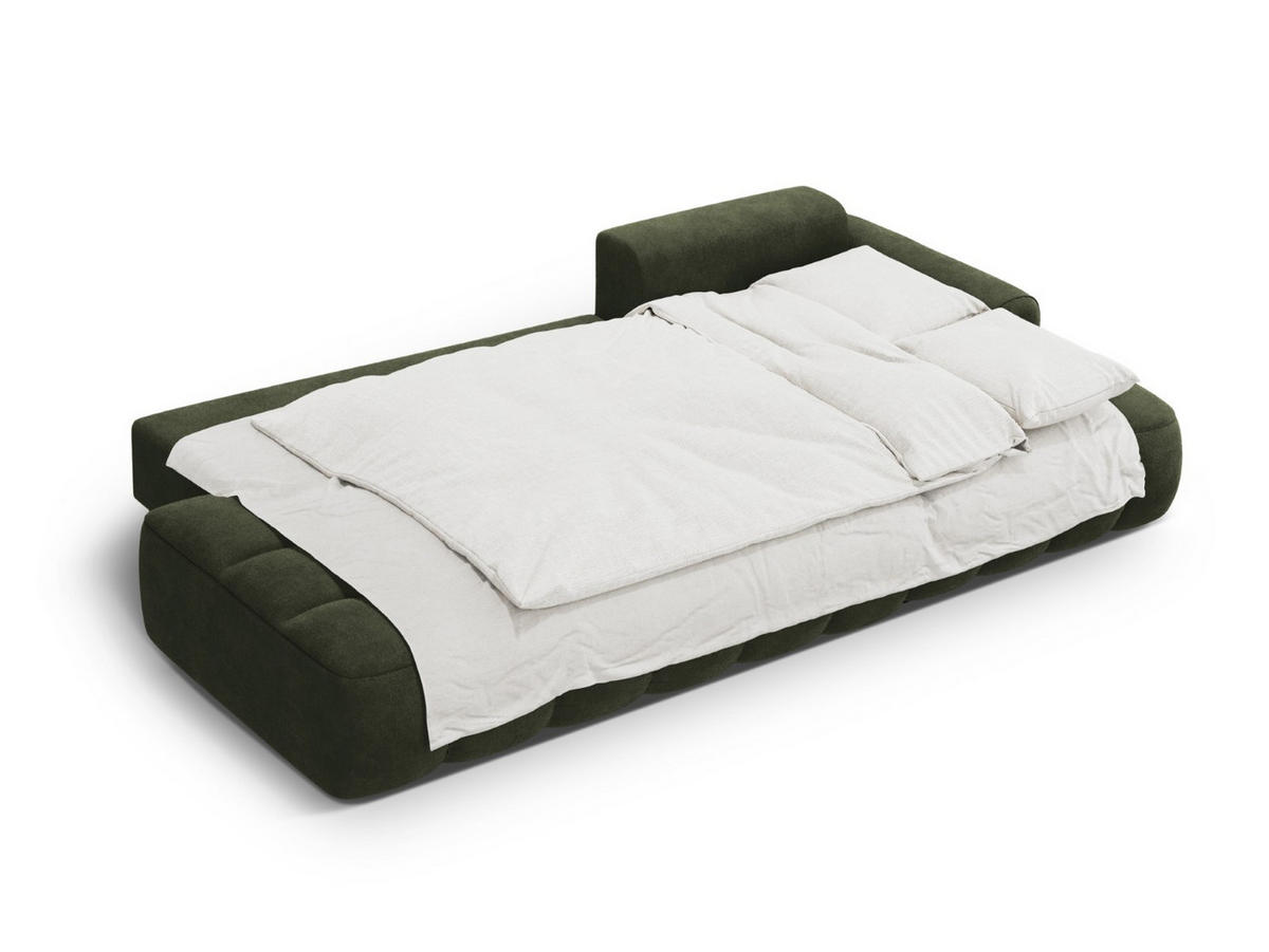 AUSKLAPPBARES-ECKSOFA rechts mit Container Linz aus Samt grün 3 Sitzplätze - Grün, Textil (142/275cm) - Cosmopolitan Design