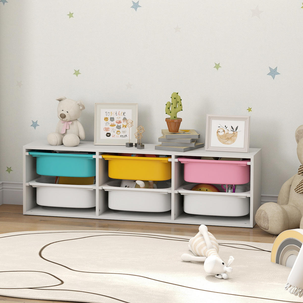 KINDERREGAL DE-17269 2 Ebenen mit 6 farbigen Boxen Weiß - Weiß, Metall (97/29/21cm) - ComfortXL