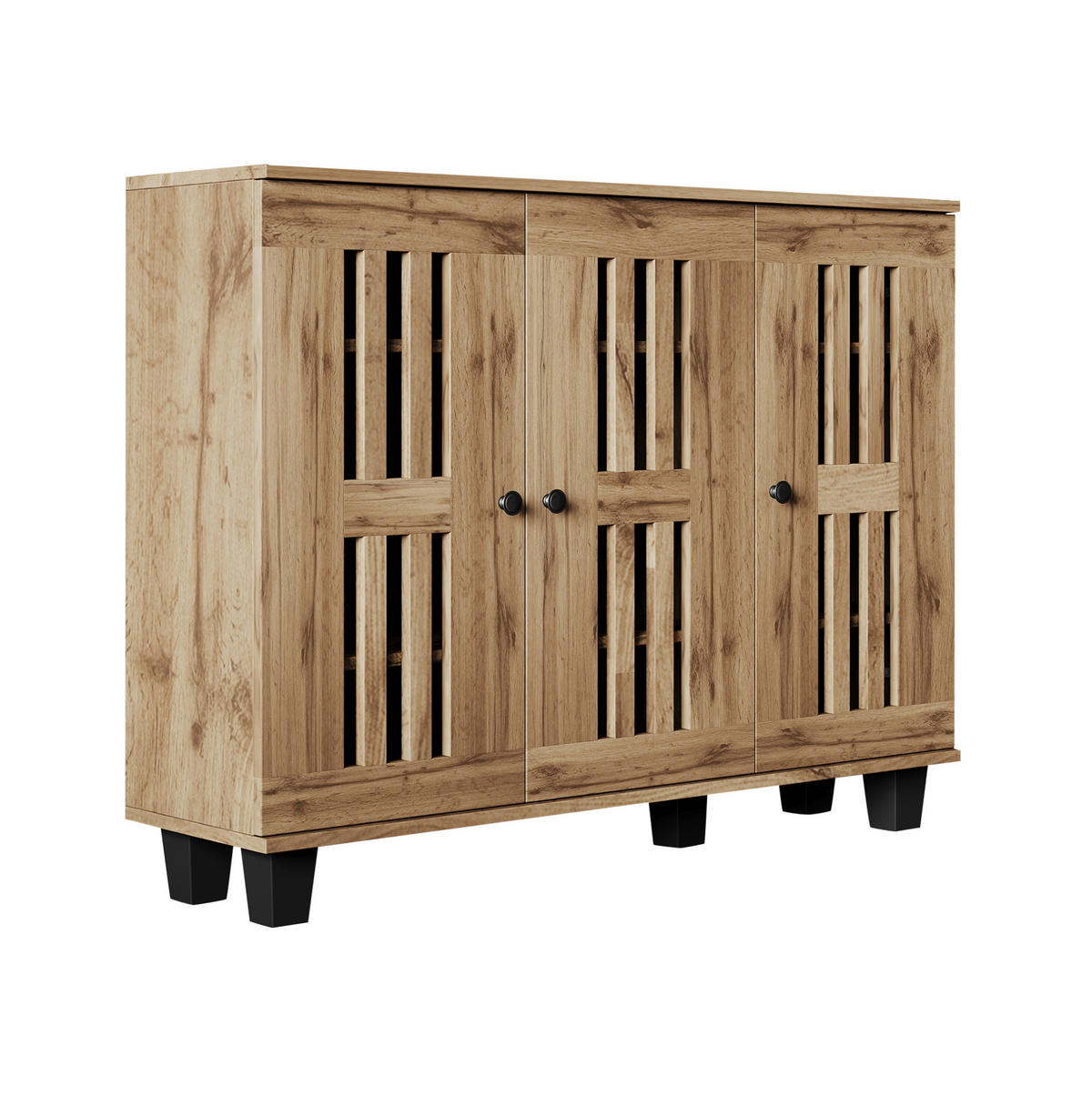 SIDEBOARD 120/32/92 cm aus Spanplatte mit 3 Türen und 8 Ablagefächern, Naturholz - Naturfarben, Holzwerkstoff (120/92/32cm) - Redom