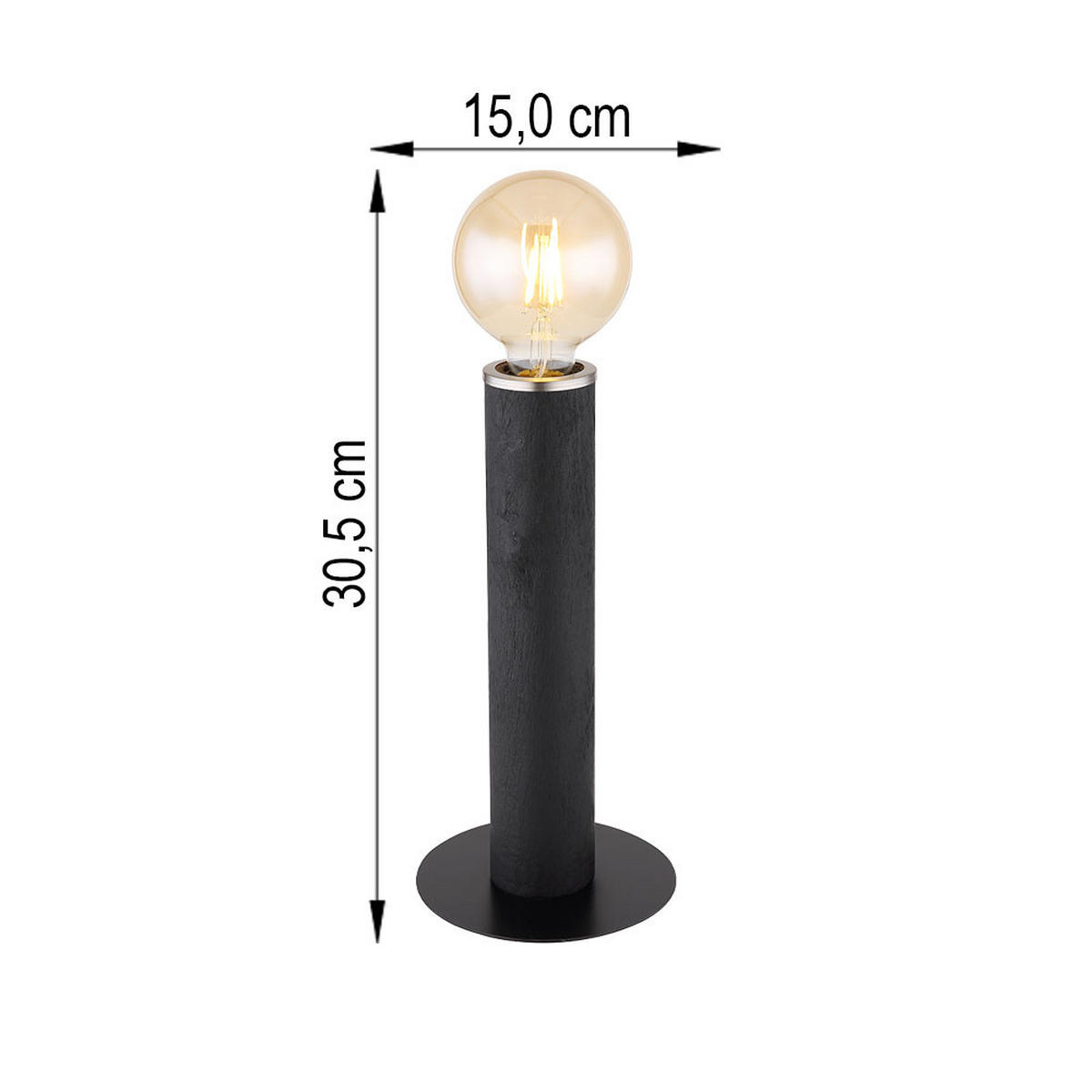 TISCHLEUCHTE Holz Schwarz matt - Schwarz, Holz (15/15/30.5cm) - Globo Lighting